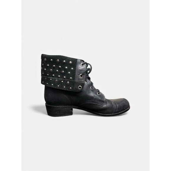 GIANNI BINI Womens Size 9 M Black Leather Studded Ankle Combat Boots Bootie - Picture 7 of 12